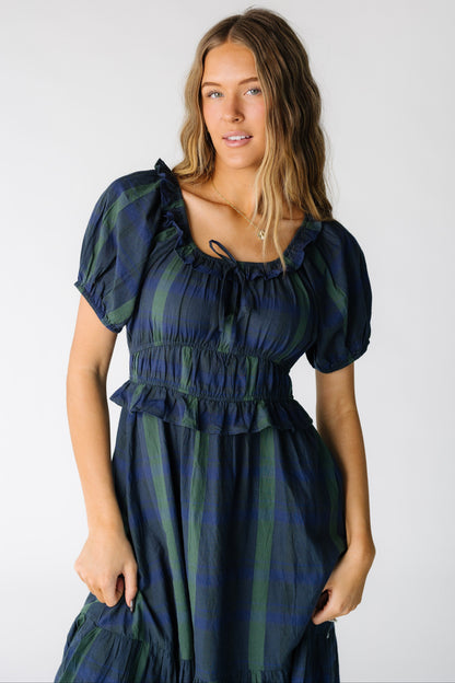 Citrus The Nola Jena Dress WOMEN'S DRESS Citrus Green Plaid XS 