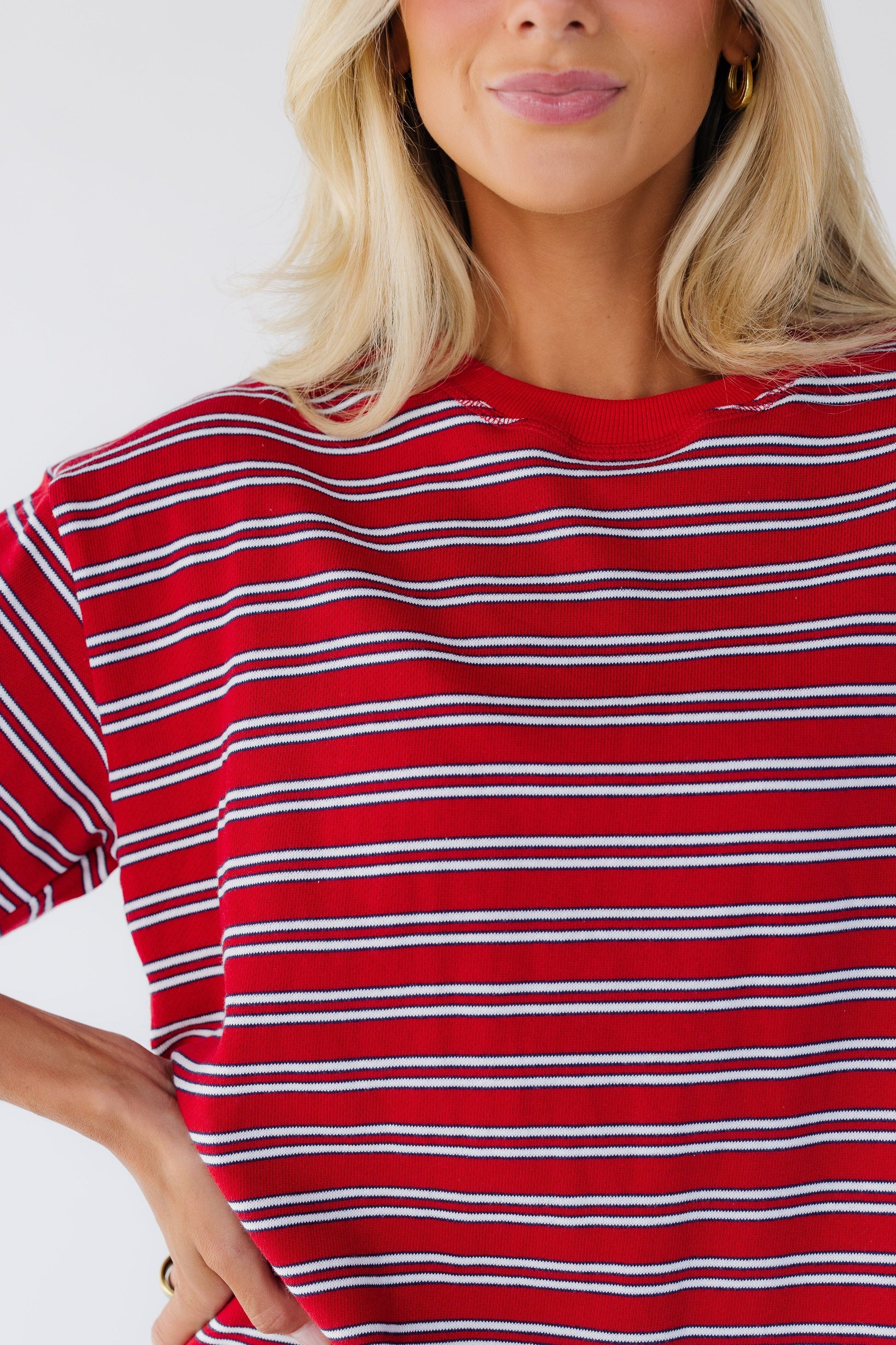 Striped Terry Crew Neck Tee WOMEN'S TOP Things Between 