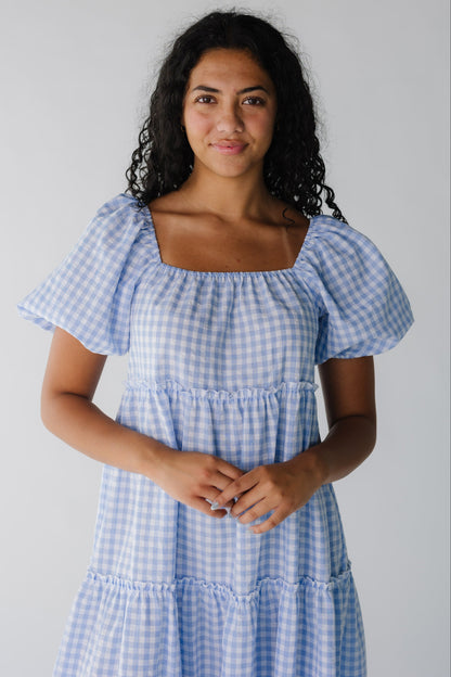 Brass & Roe Charity Tiered Midi Dress WOMEN'S DRESS brass & roe Lt Blue Gingham XS 