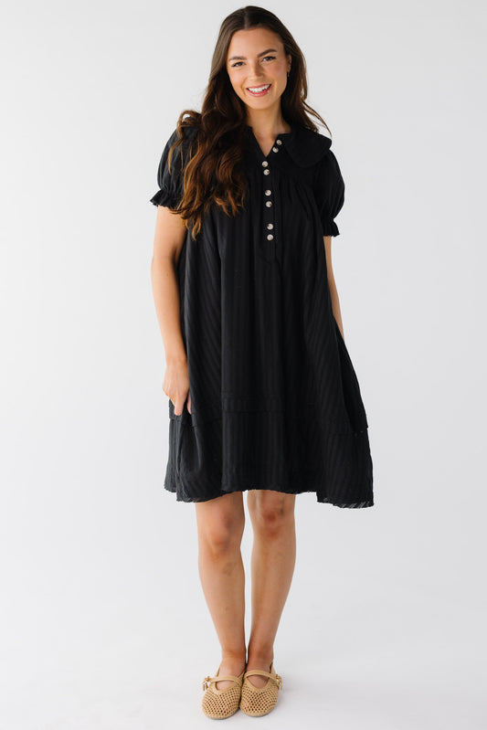 Brass & Roe Collared Knee Dress WOMEN'S DRESS brass & roe Black XS 