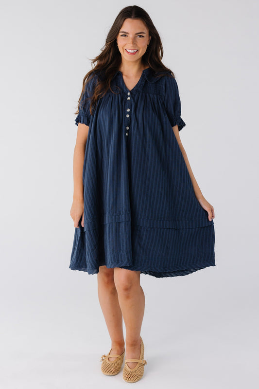 Brass & Roe Collared Knee Dress WOMEN'S DRESS brass & roe Navy XS 