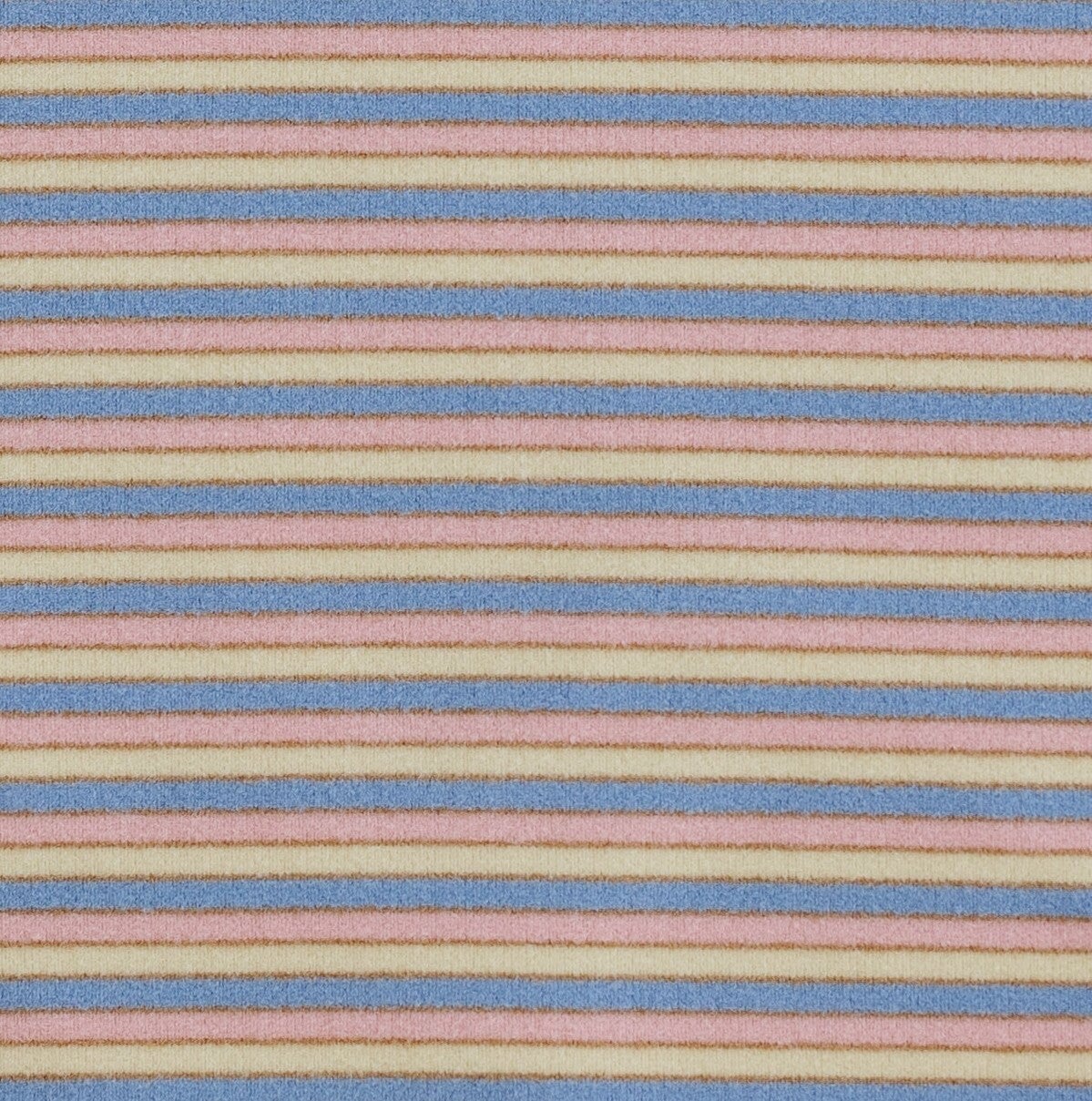 Cream, blue and pink stripe fabric swatch.