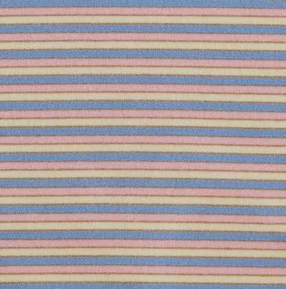Cream, blue and pink stripe fabric swatch.