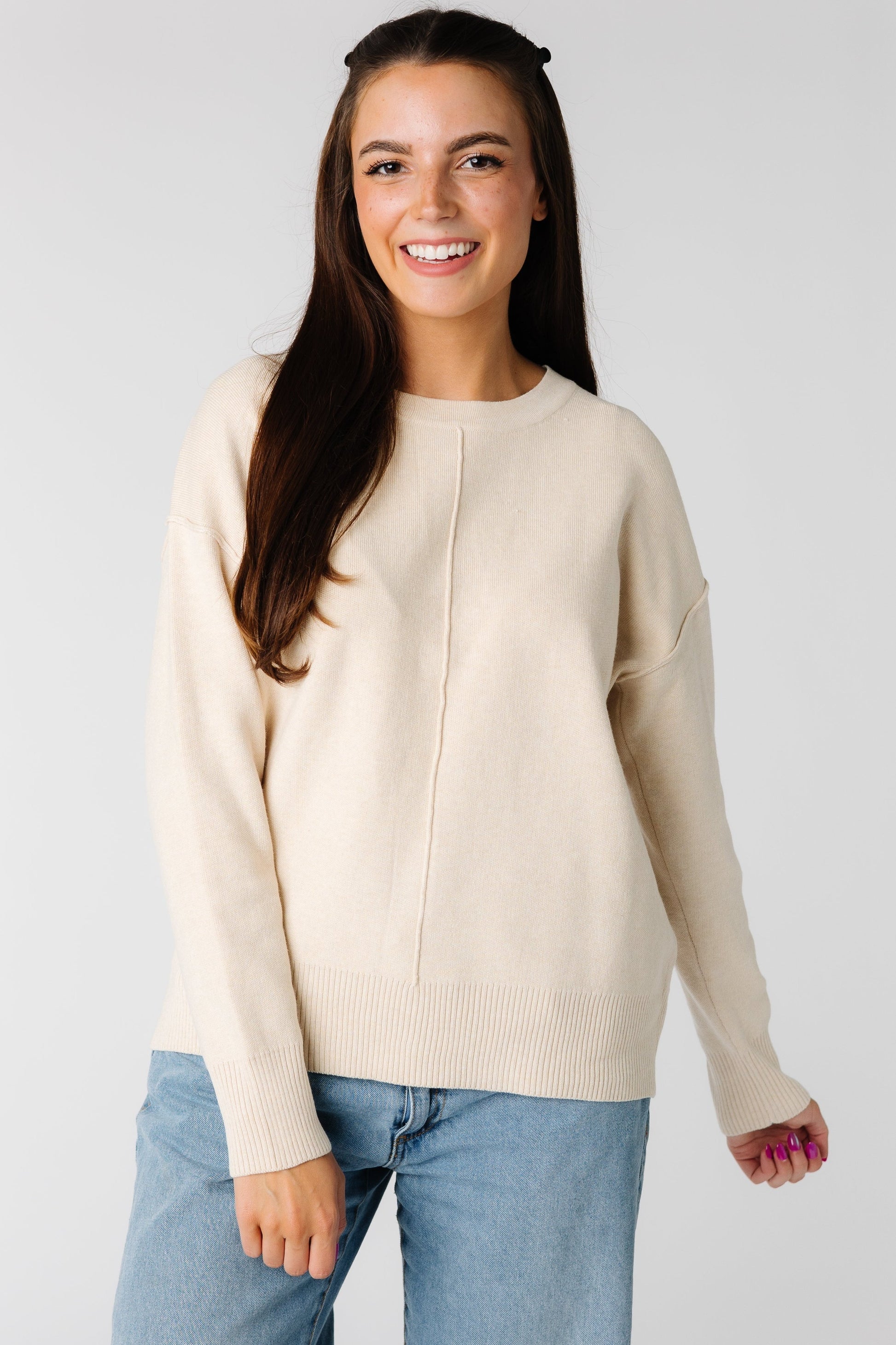 Modest long sleeve sweater in oatmeal