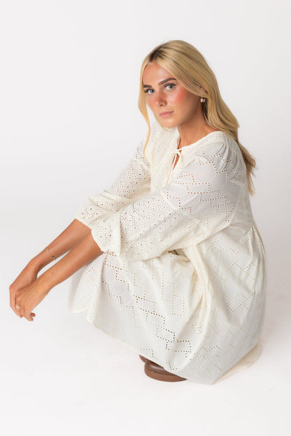 Modest Citrus Cherish Eyelet Tunic  short dress in cream