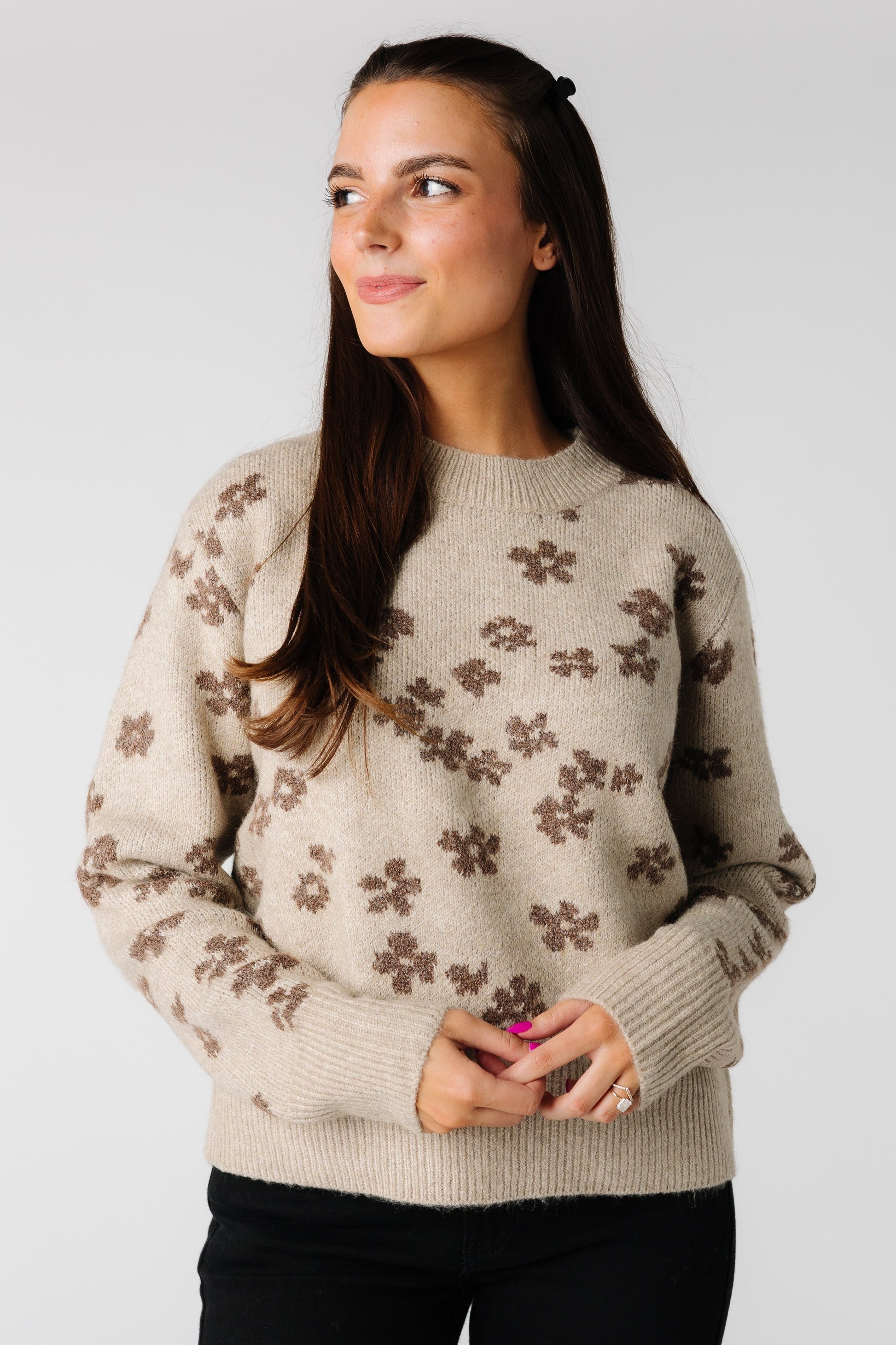 Tan modest floral sweater