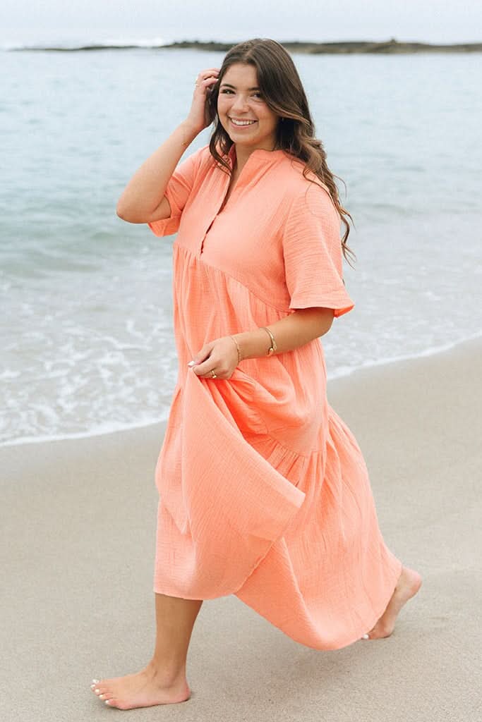 gauze dress Cotton Ruffle Midi Dress- Lavender Nursing Queen Brass & Roe Modest Pondering