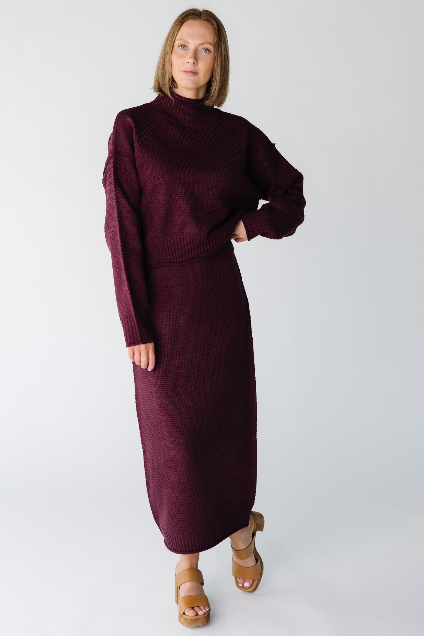 The Danzel Sweater Skirt Set for women and teens in dark cherry