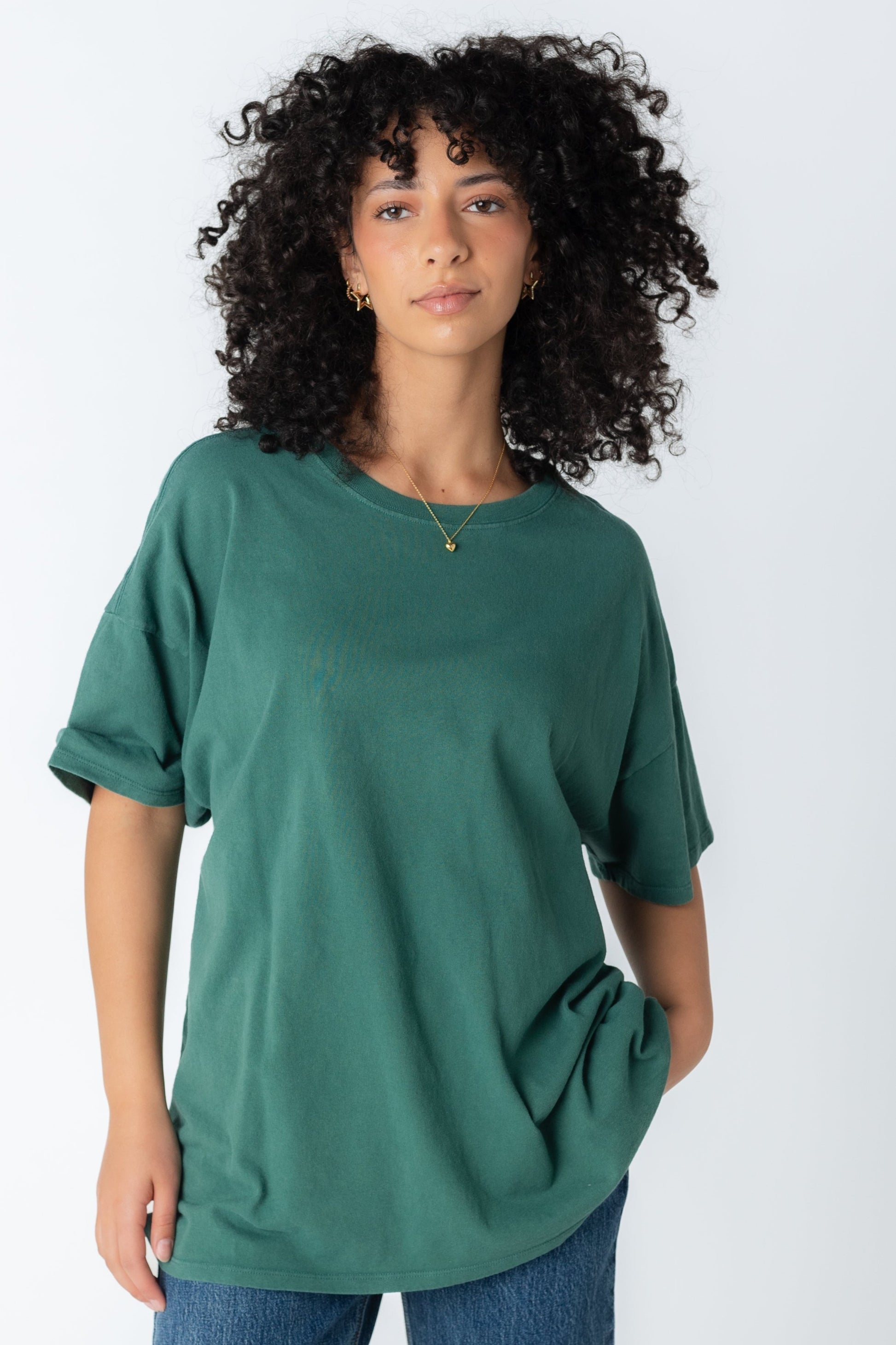 Green loose fitting tee with half length sleeves