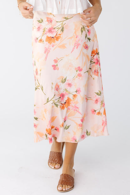 Dressed Up Satin Skirt  in pink floral for women & teen girls.