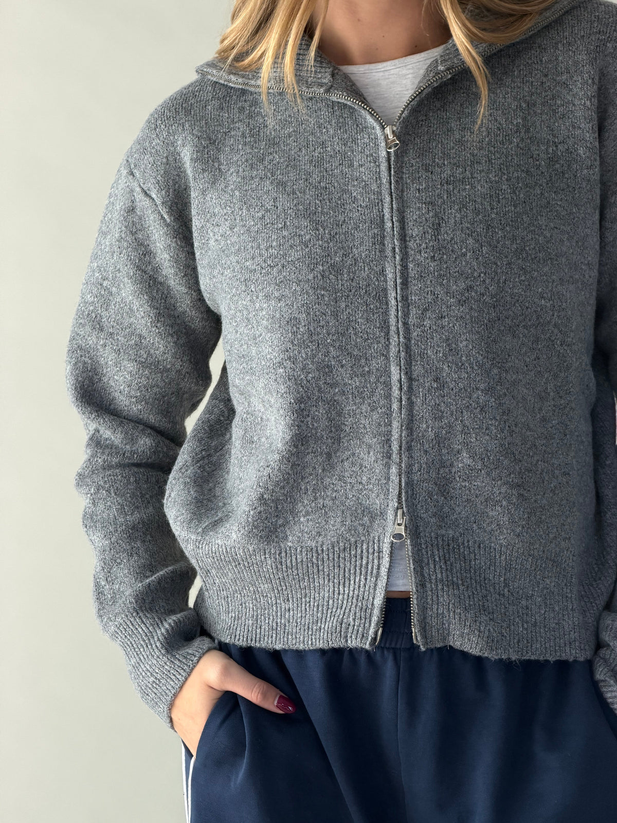 Two Way Zip-Up Sweater WOMEN'S SWEATERS Yours Truly Grey S 