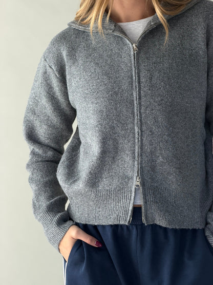 Two Way Zip-Up Sweater WOMEN'S SWEATERS Yours Truly Grey S 