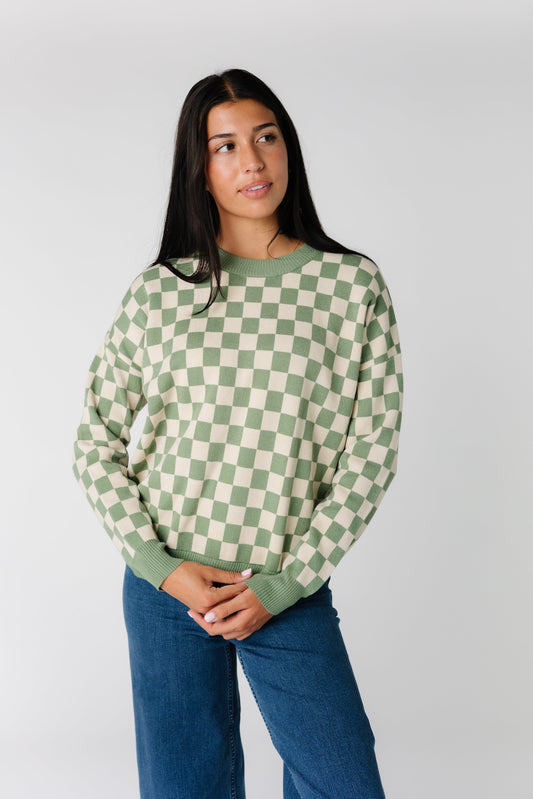 Green checkered modest pullover