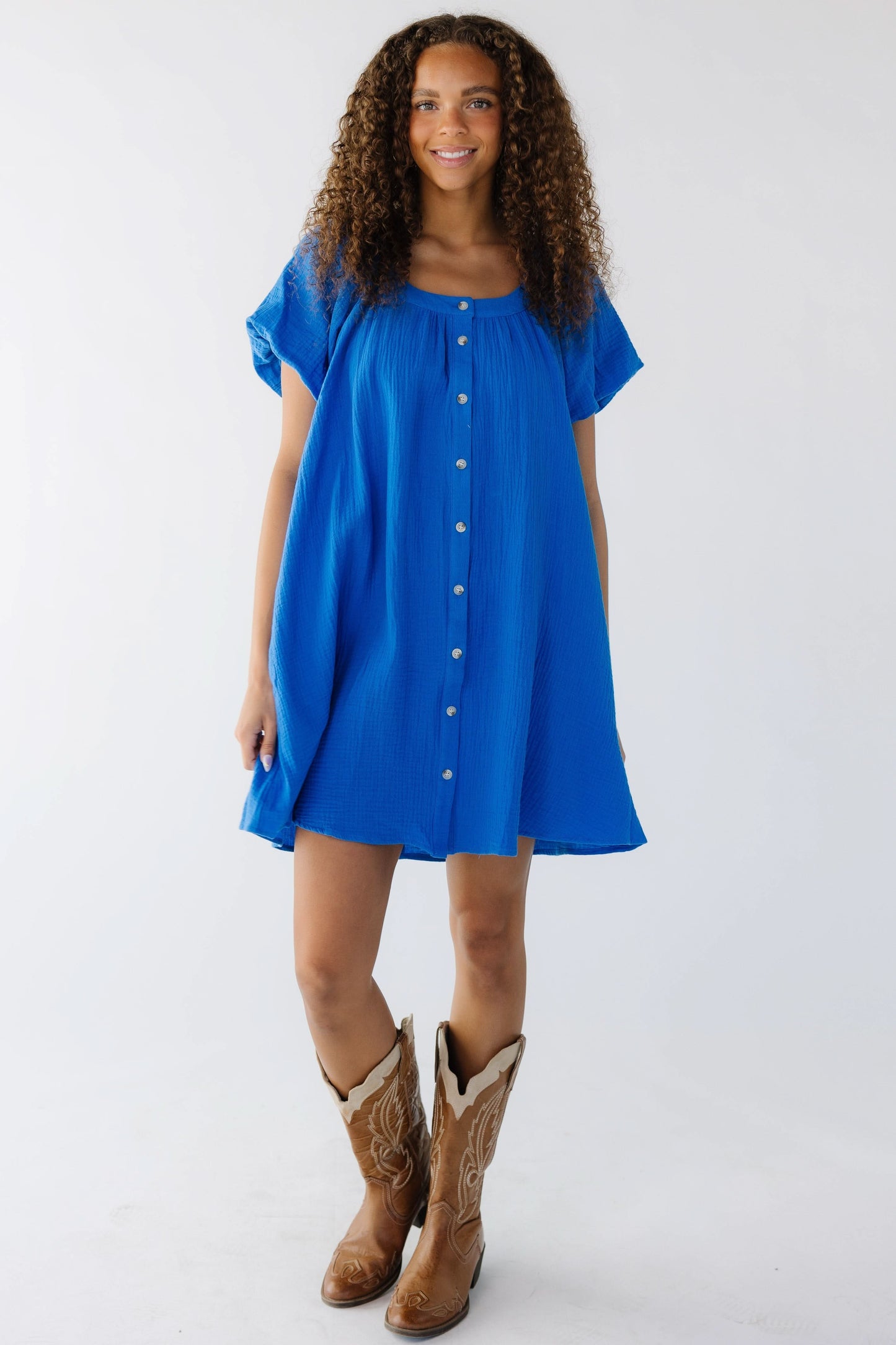 Brass & Roe Ellie Gauze Knee Dress WOMEN'S DRESS brass & roe Royal Blue XXS 