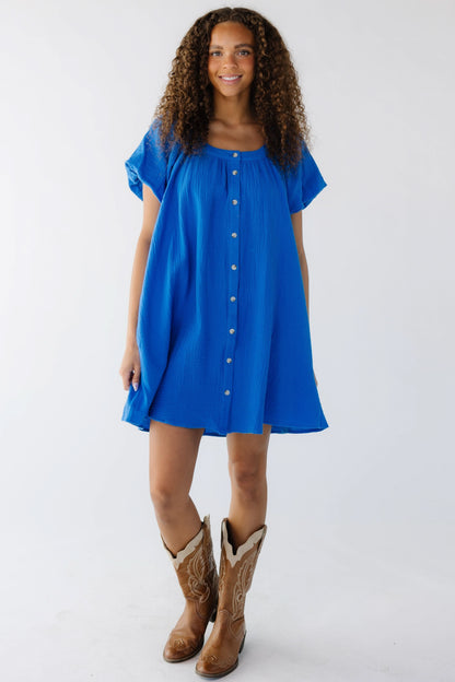 Brass & Roe Ellie Gauze Knee Dress WOMEN'S DRESS brass & roe Royal Blue XXS 
