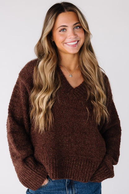 Modest loose fitting sweater with V-neckline and long sleeves