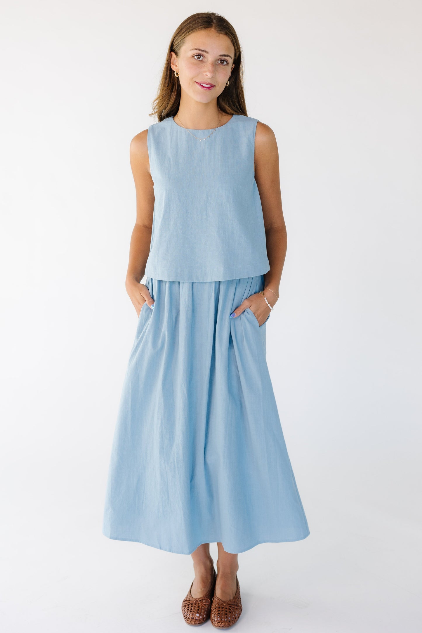 Evelyn Cotton Tank Dress  in blue for women and teens.