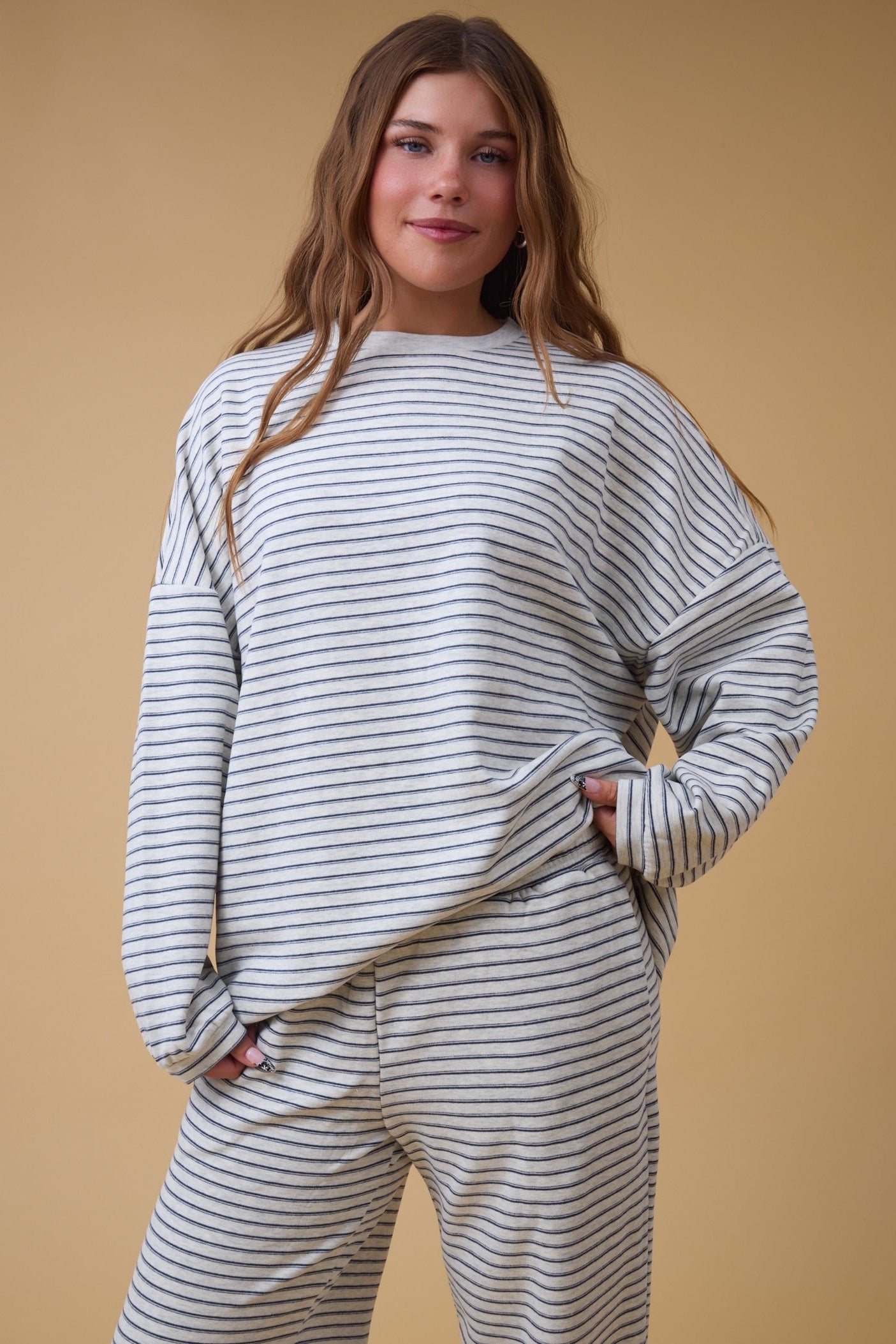 Cutie Everyday Stripe Set Women's Set in light grey stripe for women and teenage girls.