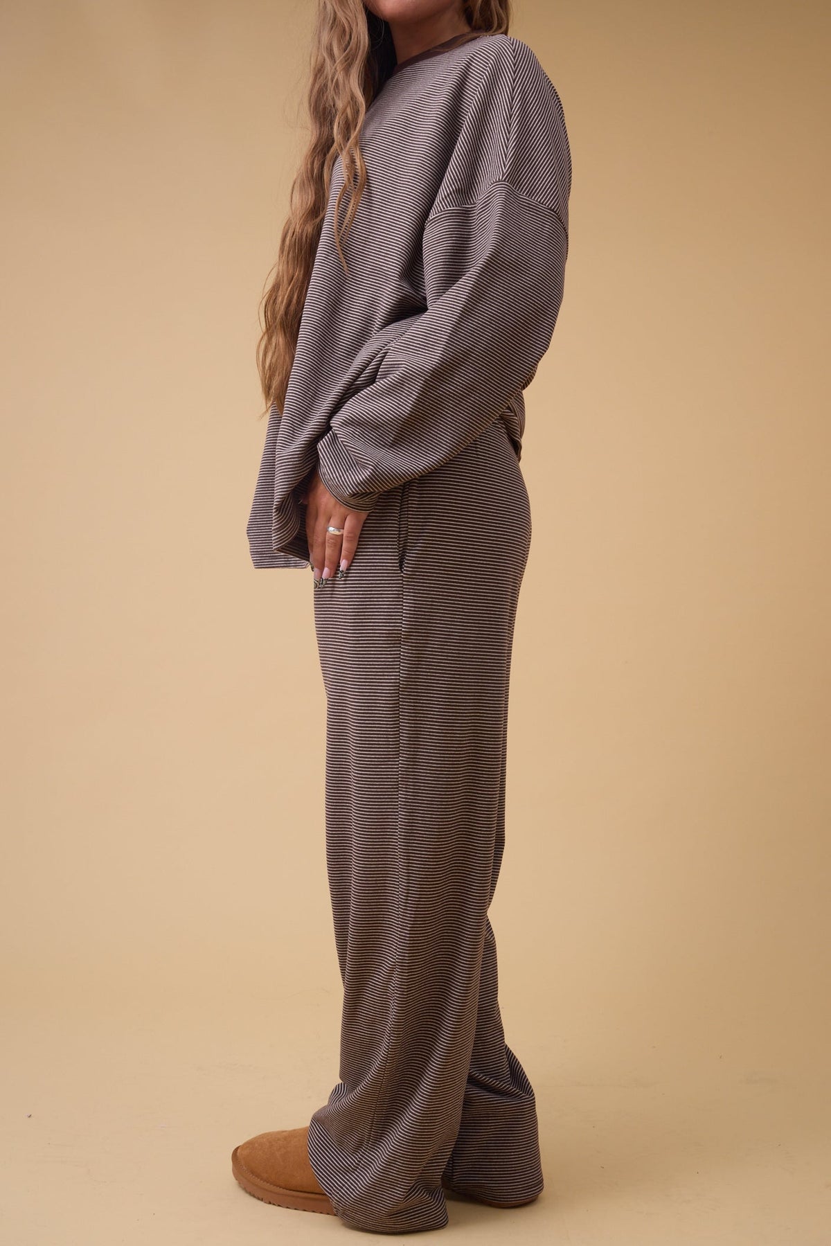 Cutie Everyday Stripe Set Women's Set in brown stripe for women and teen girls.