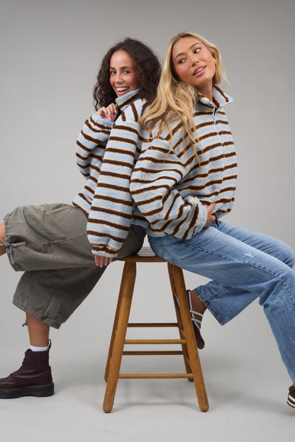 Striped Sherpa Pullover WOMEN'S TOP Called to Surf Blue/Brown S 