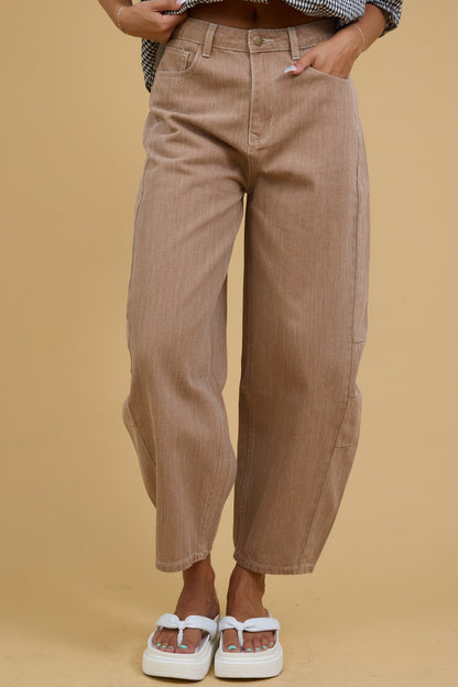 Everyday Relaxed Barrel Pants in mocha for women and teenage girls.