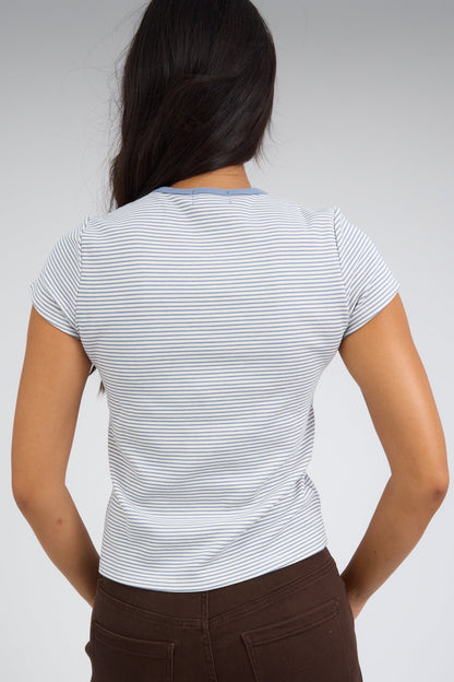 Sydney Striped Tee in white & blue stripe for women and teen girls.