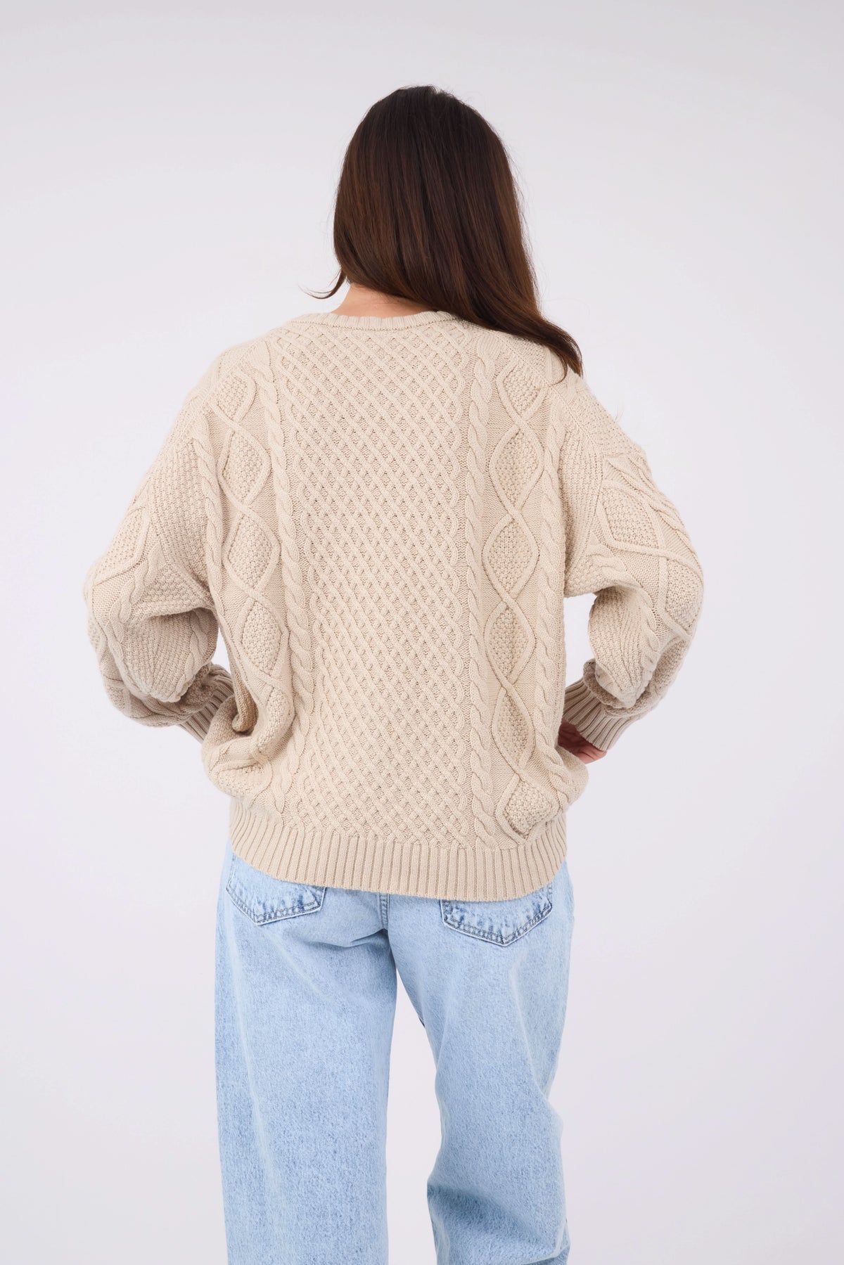 Cable Knit Crew Neck Sweater WOMEN'S TOP Miou Muse 