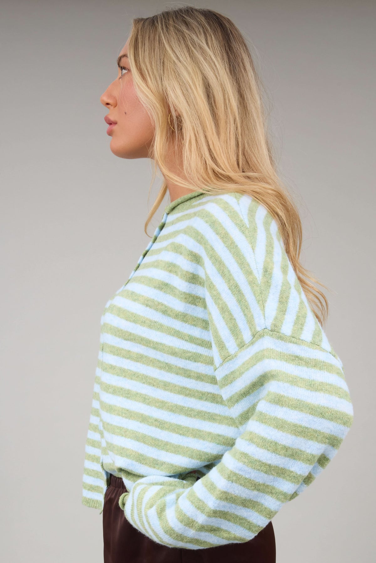 The Aria Soft Cardigan in light matcha green & light blue for women and teen girls.