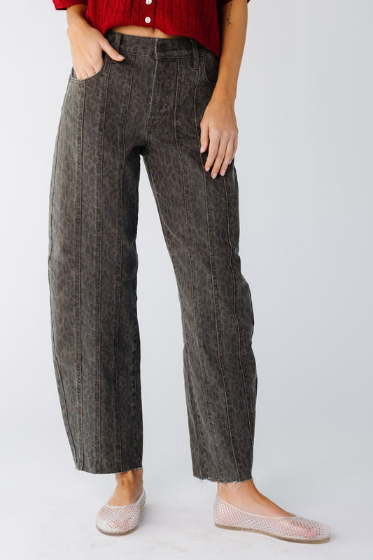 Cheetah Barrel Jean for women and teens in a brown cheetah print