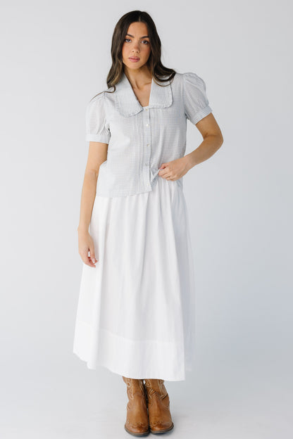 Full gathered white midi skirt with pockets