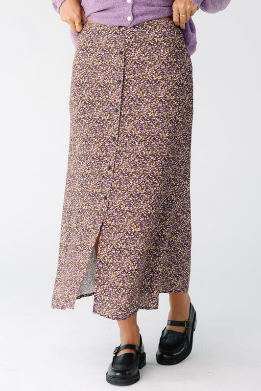 Floral Printed Midi Skirt for women and teens in black floral print