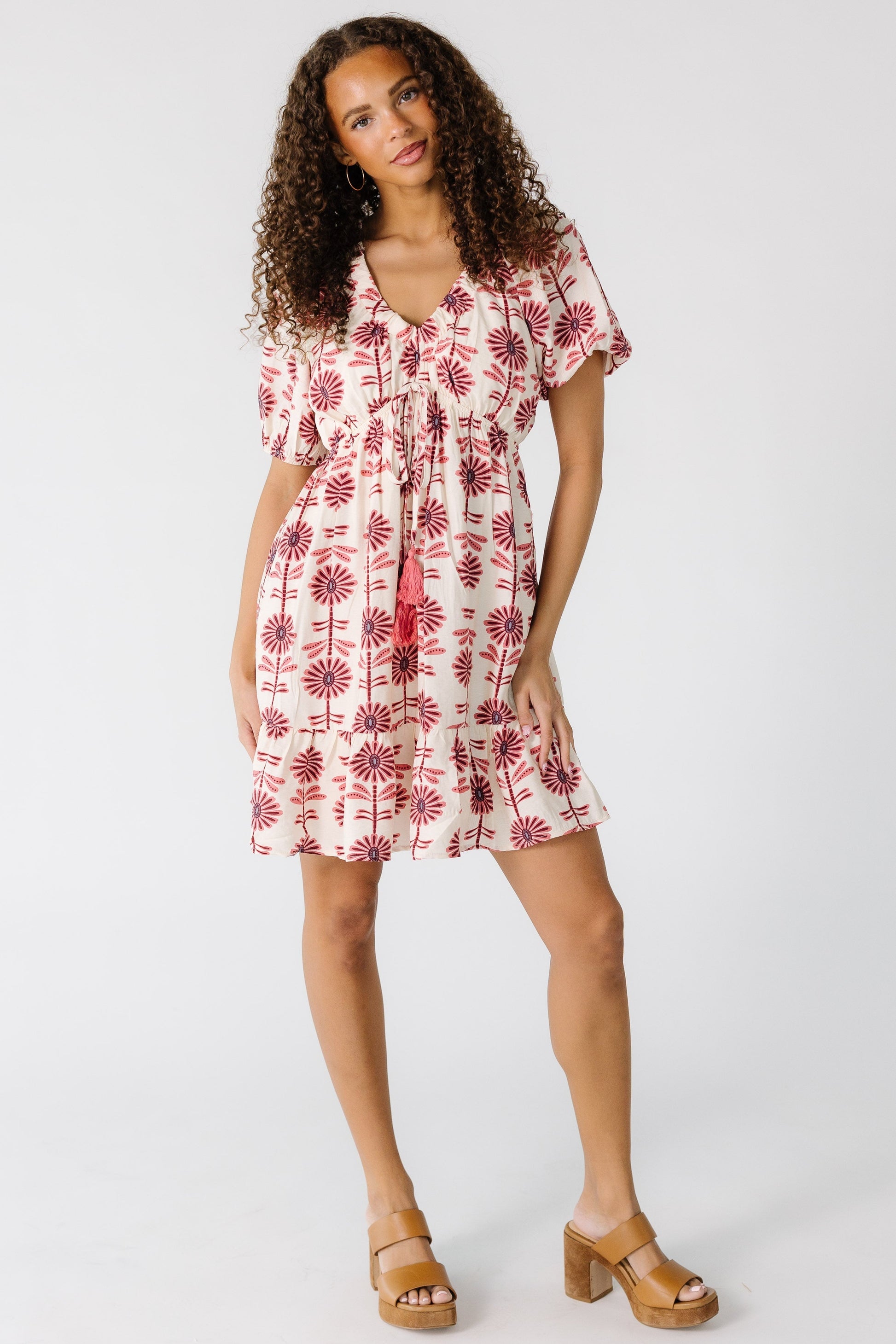 Flower Mini Dress in pink and mauve floral print for women and teens.