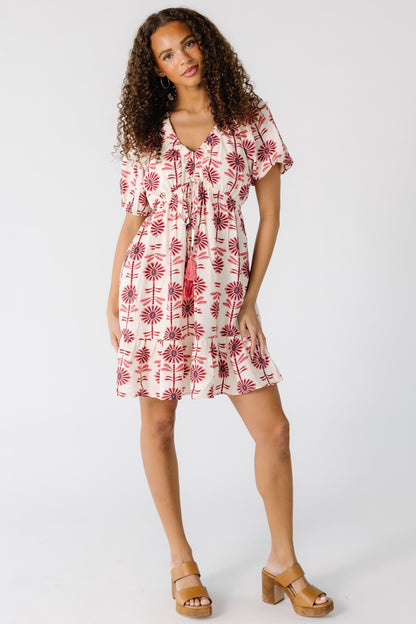 Flower Mini Dress in pink and mauve floral print for women and teens.