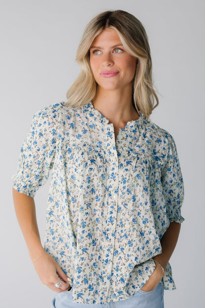Citrus Liv Floral Top in blue floral