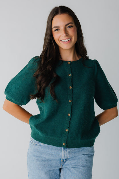 Darla Puff Sleeve Cardigan for women in forest green