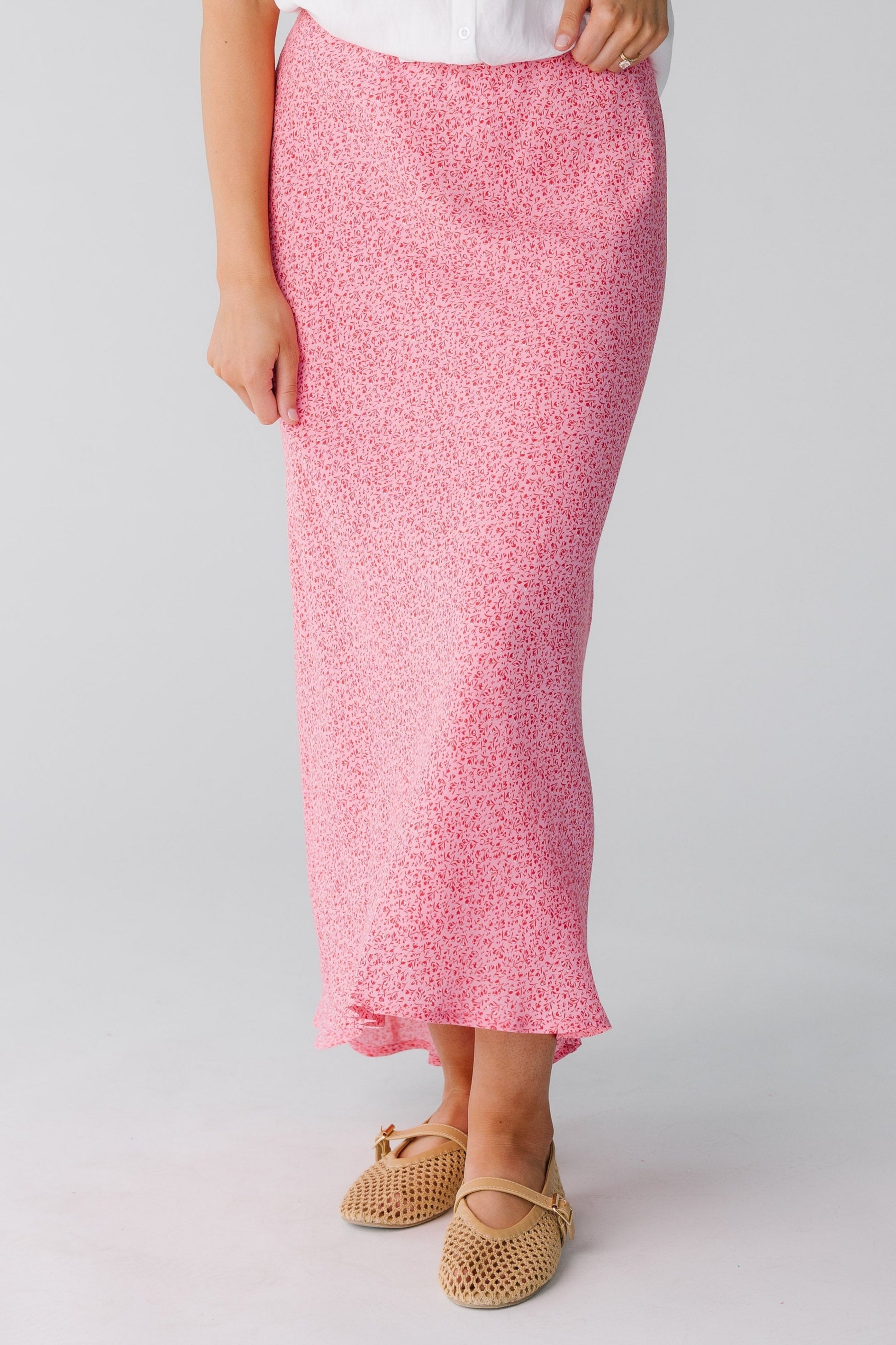 Modest fuchsia print midi skirt