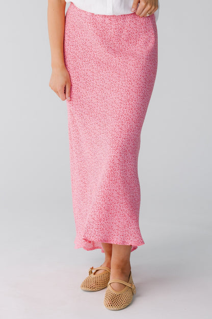 Modest fuchsia print midi skirt