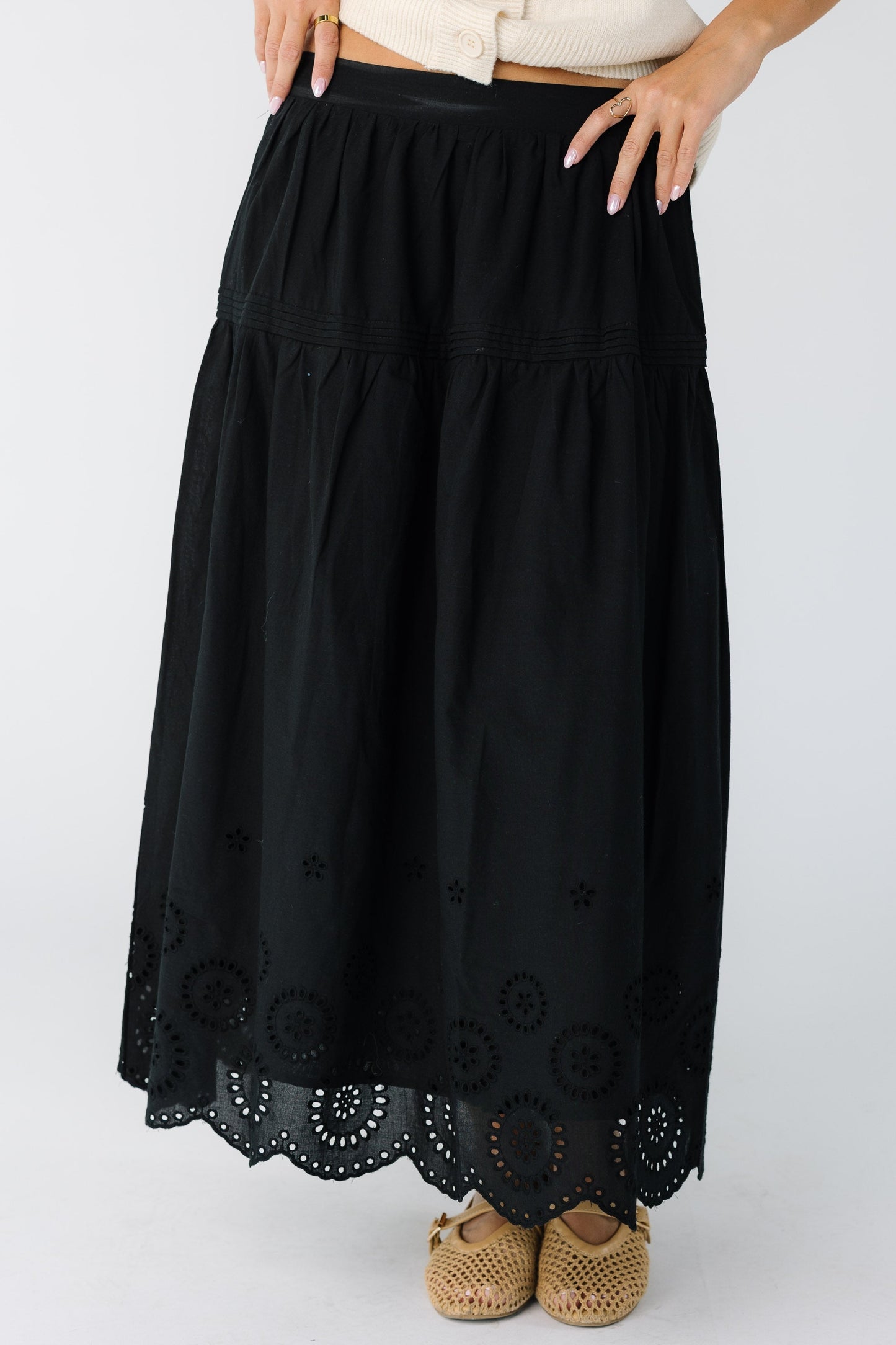 Brass & Roe The Melanie Midi Eyelet Skirt  n black for women and teens