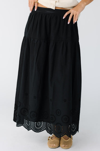 Brass & Roe The Melanie Midi Eyelet Skirt  n black for women and teens