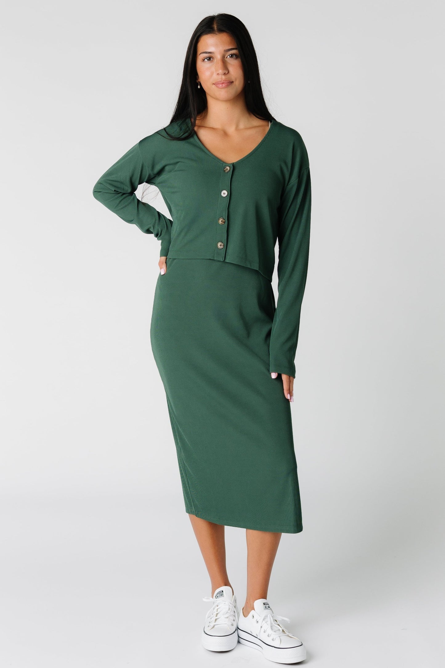 Gemini green modest sweater dress