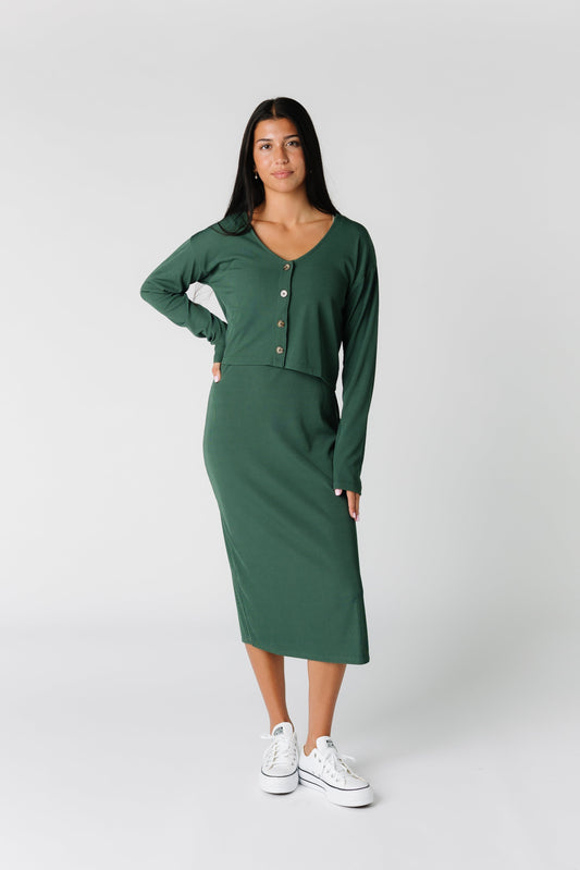 Gemini green modest sweater dress