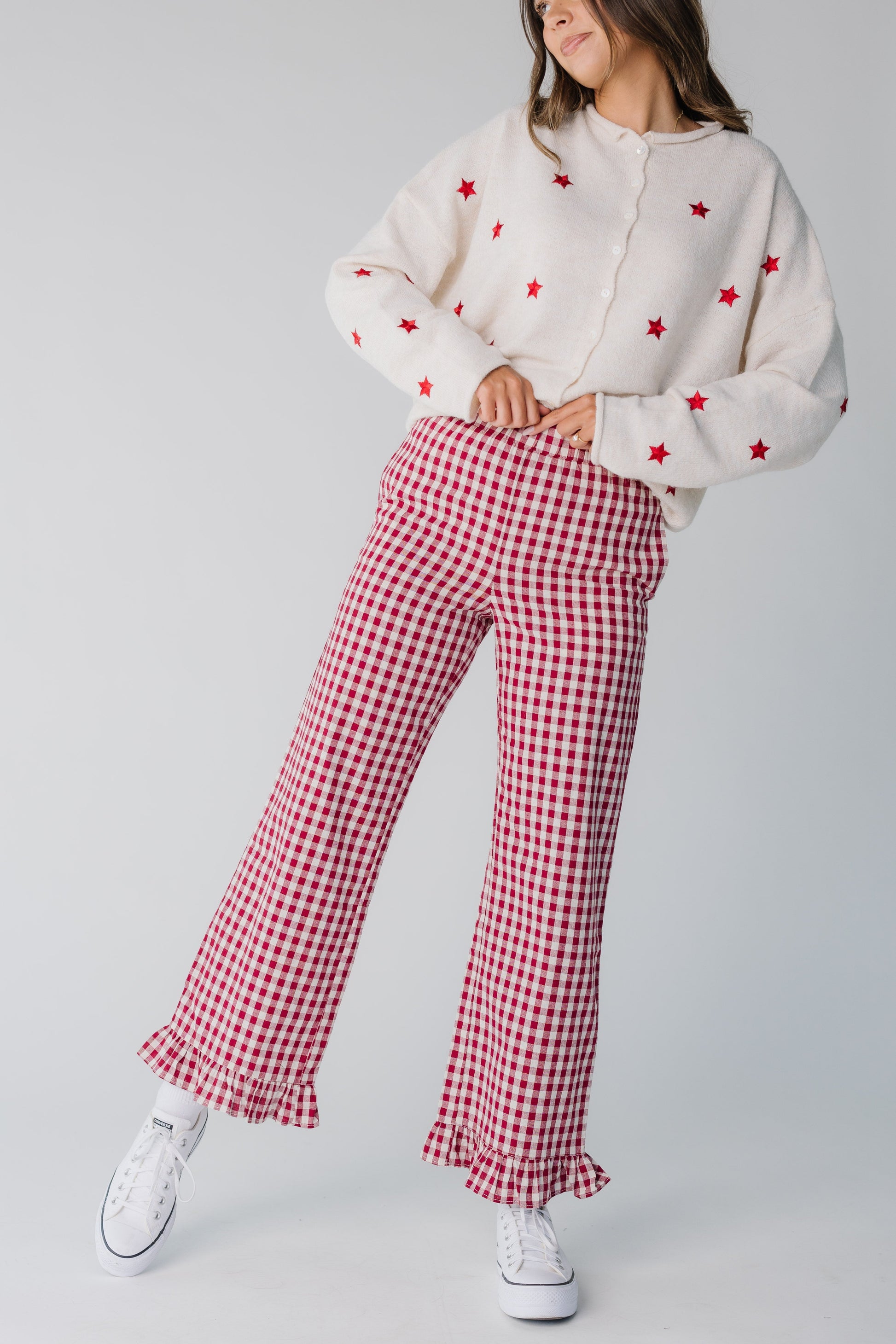 Gingham Checker Travel Pants for women in red