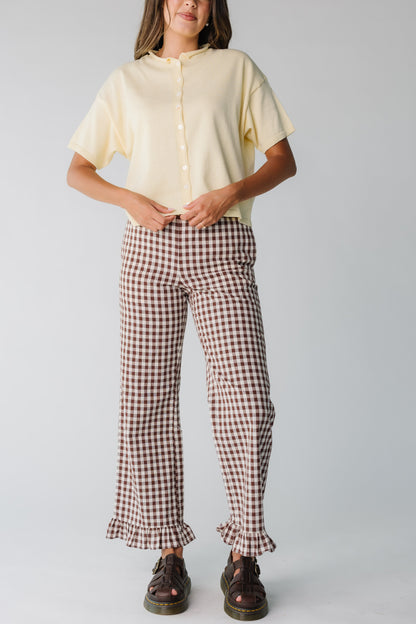 Gingham Checker Travel Pants for women in brown