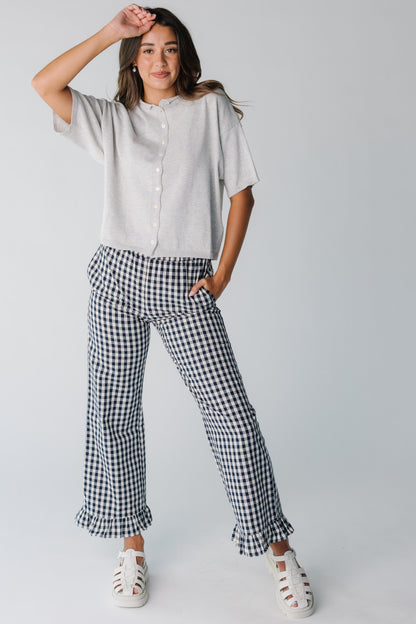 Gingham Checker Travel Pants for women in navy