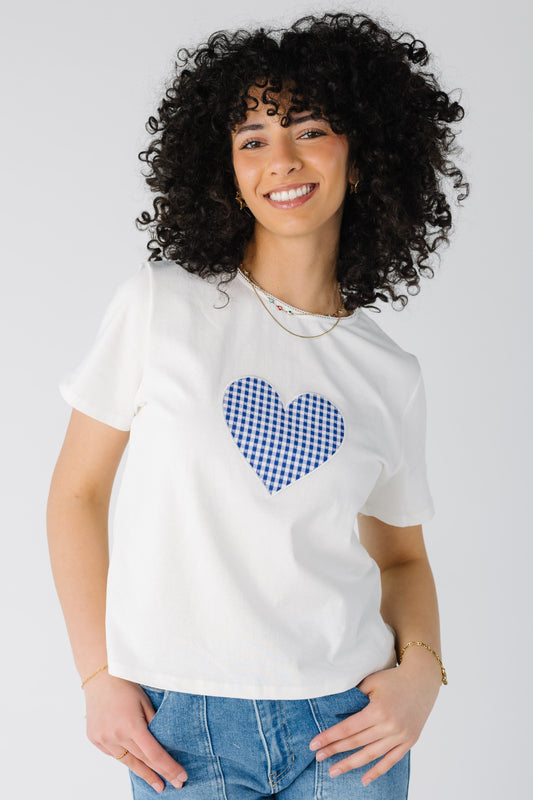 Gingham Heart Tee WOMEN'S T-SHIRT Things Between White/Blue S 