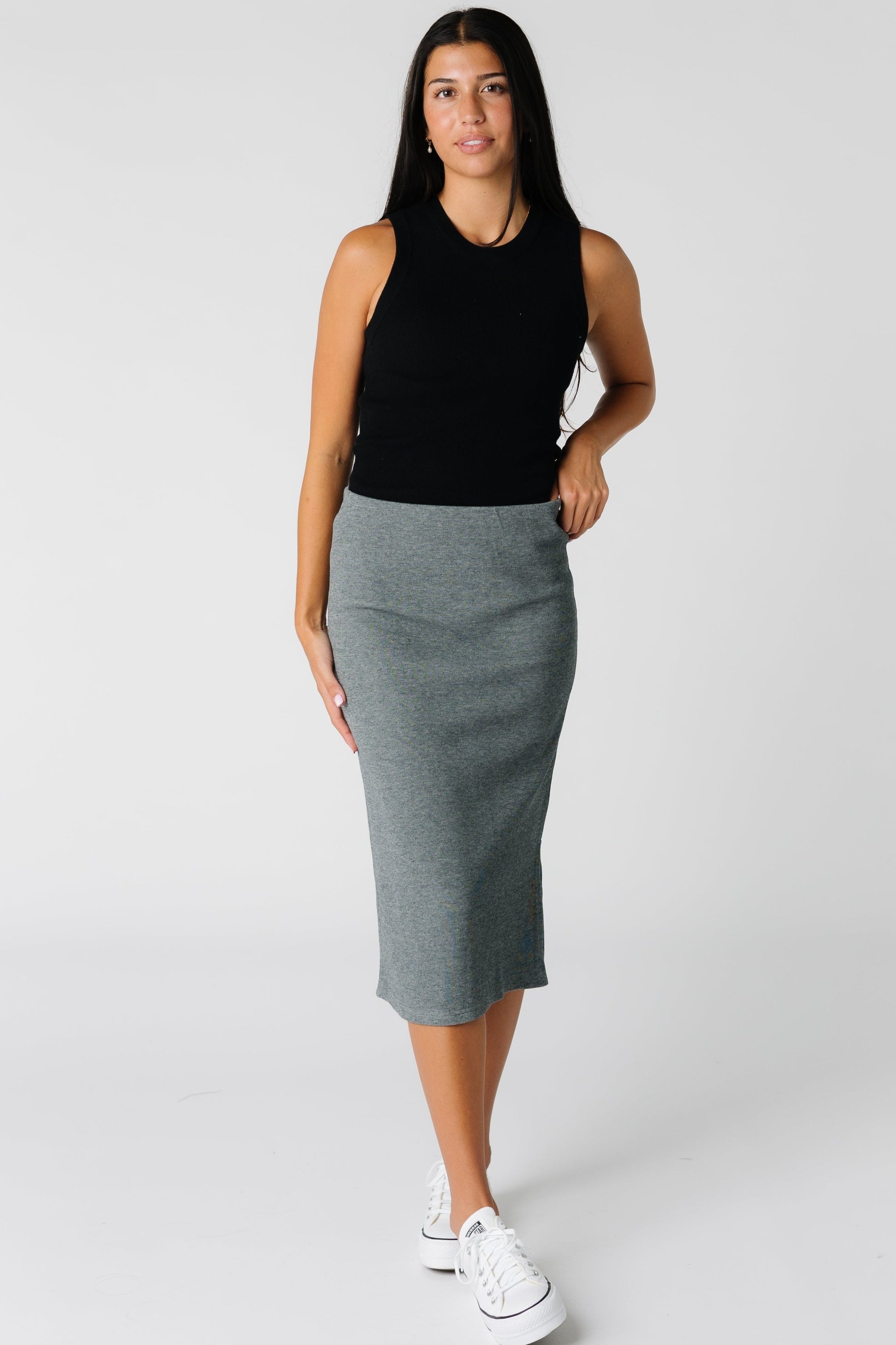 Brass & Roe ribbed pencil skirt in heather grey