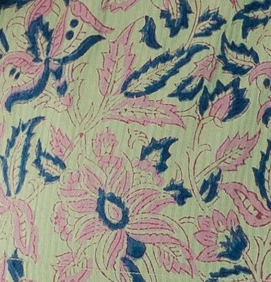 Green print fabric swatch.