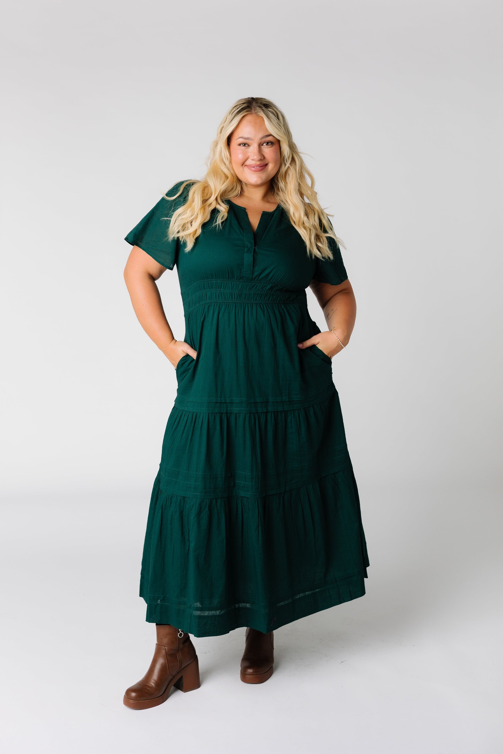 Citrus - modest plus size forest green maxi dress