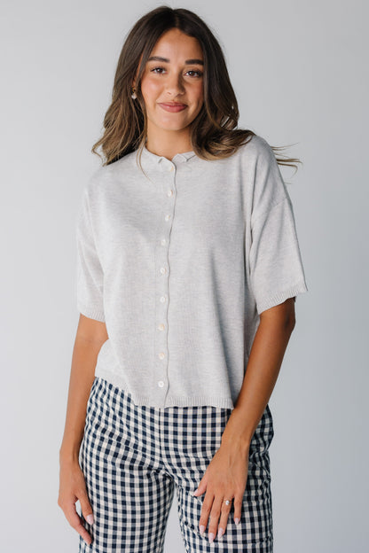 Button Down Knit Top for women in heather grey