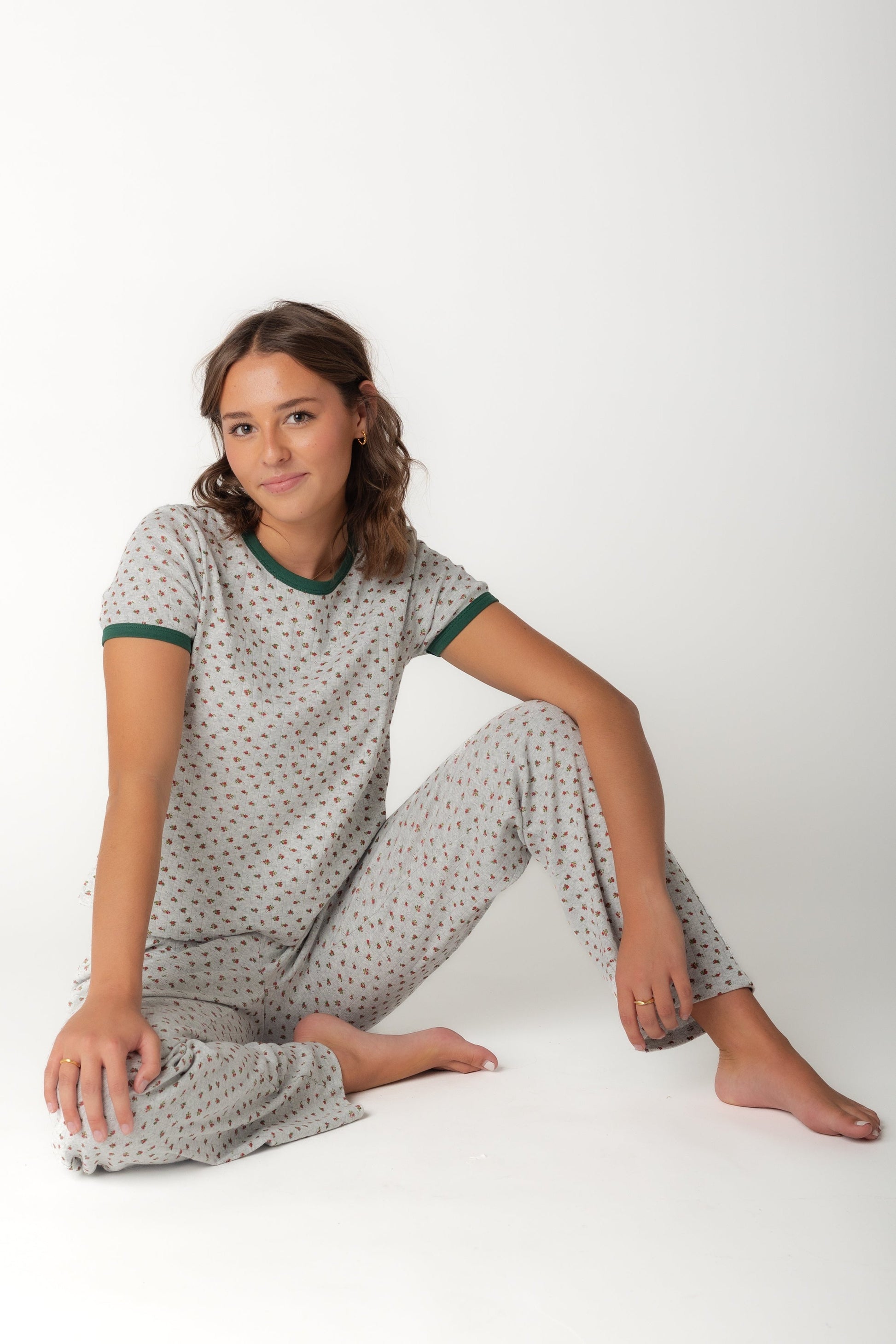 Light grey two piece pajama with short sleeves